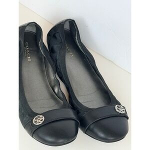 Coach Chelsea Black Signature Jacquard Ballet Flats Silver Logo Medallion Size 8